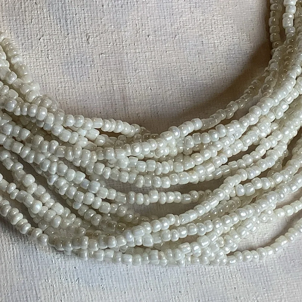 Multi-strand White Seed Bead Necklace Erica Lyons 37” - 41” Adjustable Versatile